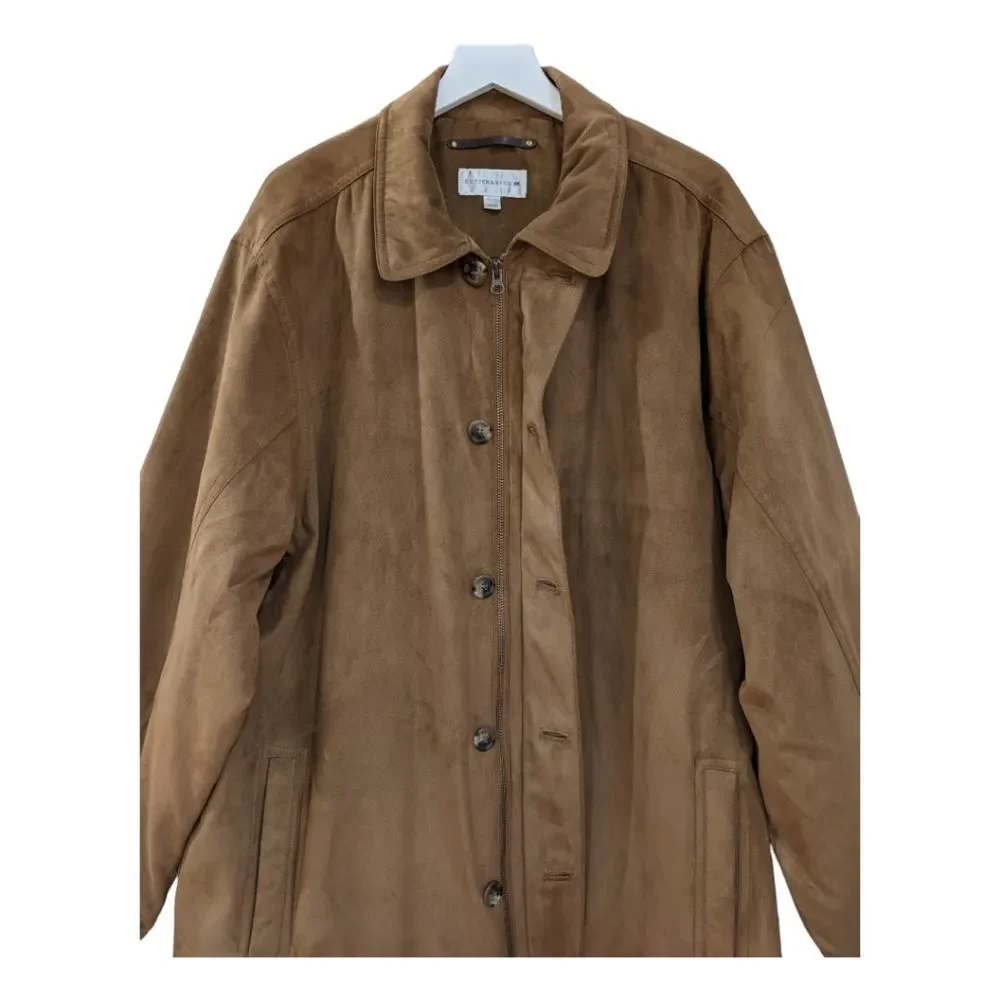 Cutter & Buck Men's Camel Tan Faux Suede Button & Zip Up Jacket Size XXL - Picture 3 of 11